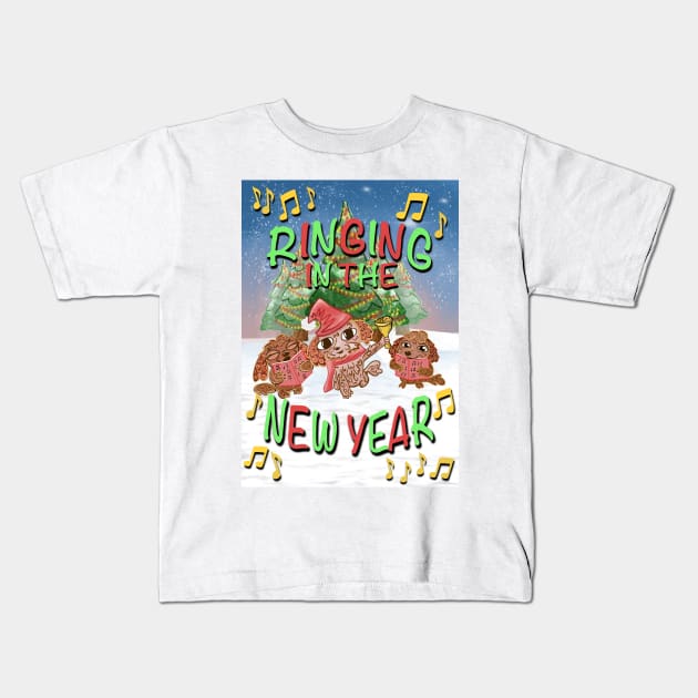 Shih Tzu Puppies Ringing In The New Year Kids T-Shirt by SubtleSplit